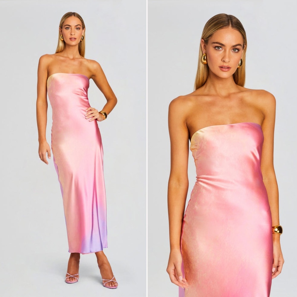 SER.O.YA Cerith Silk Strapless Midi Dress in Sunset Tie Dye Sz S MSRP $548 NEW